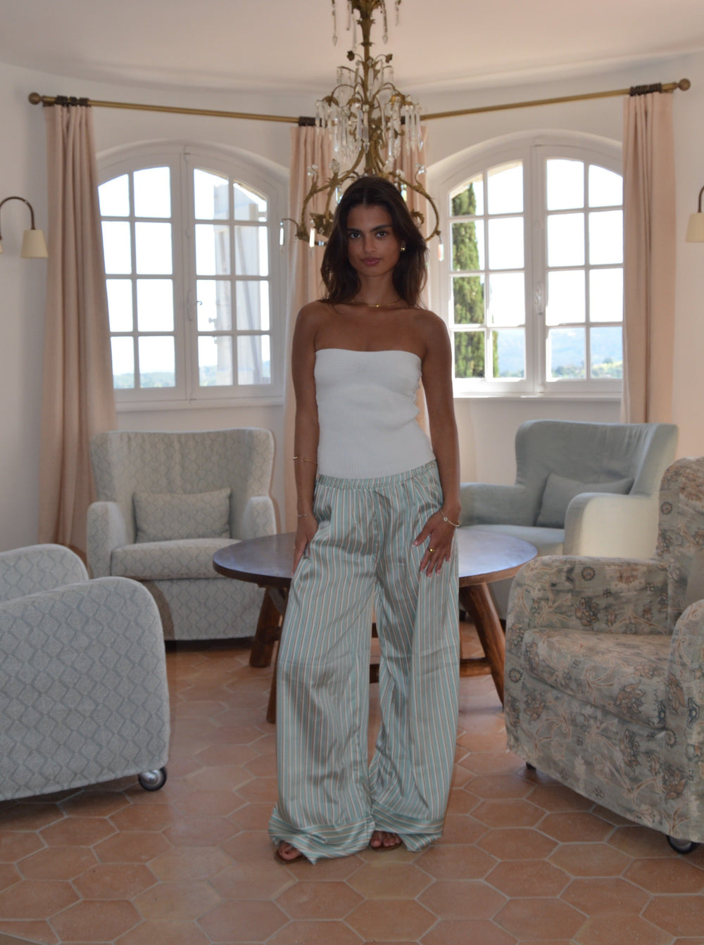 Ophelia satin pants with stripes - Green