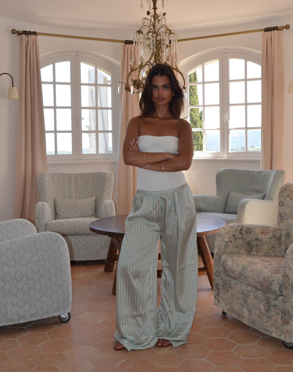 Ophelia satin pants with stripes - Green