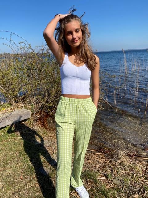 Straight satin bukser lysegrøn tern