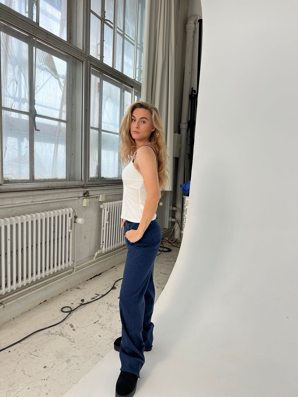 Gabardin jacquard pants - Navy