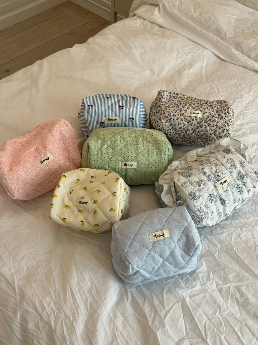 Honey small toiletry bag - Blue/white stripes with cherries