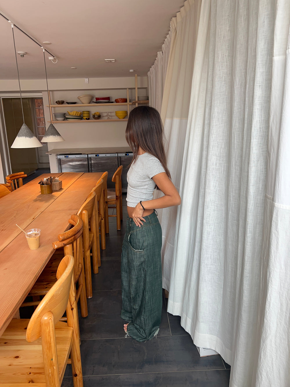 Olive jeans with details - Blue/green
