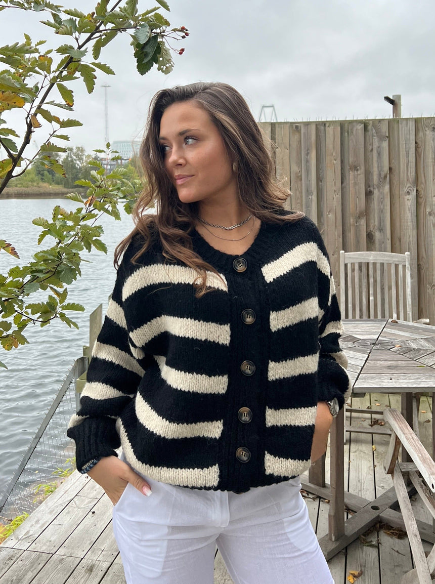 Flavia cardigan with stripes - Black/off white
