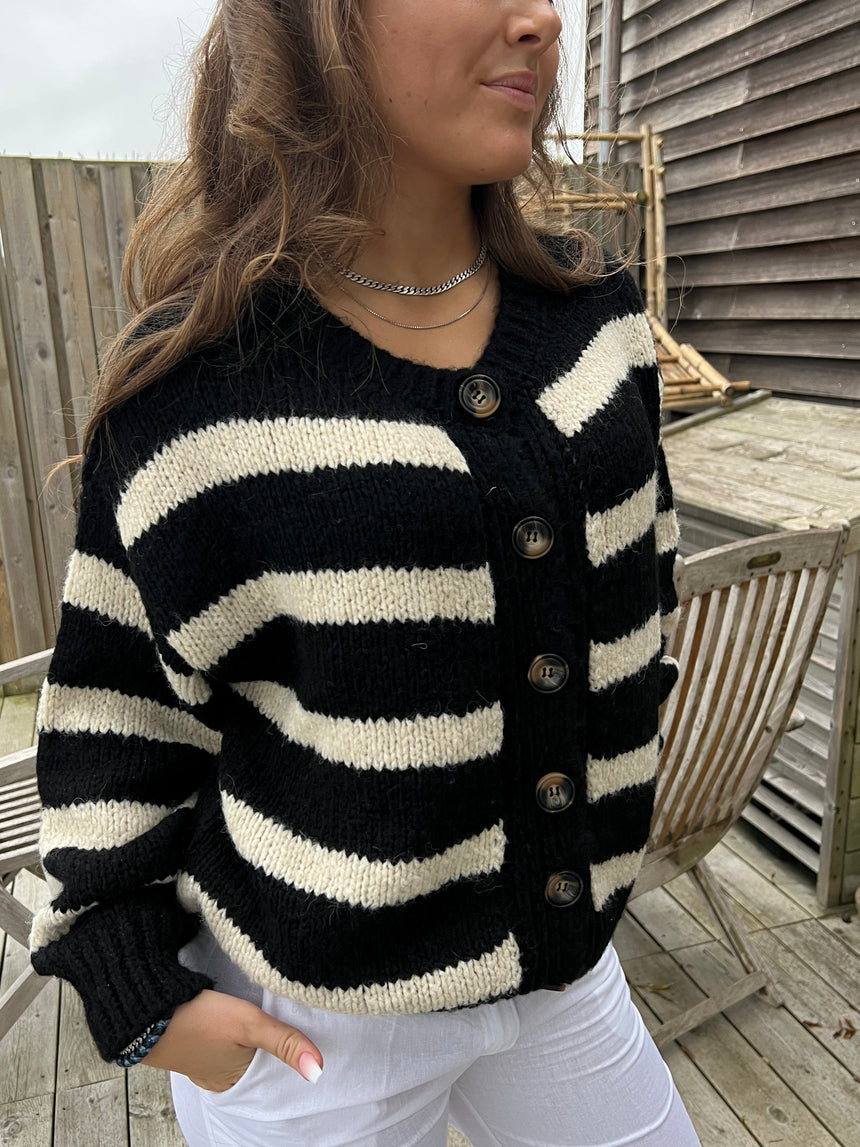 Flavia cardigan with stripes - Black/off white