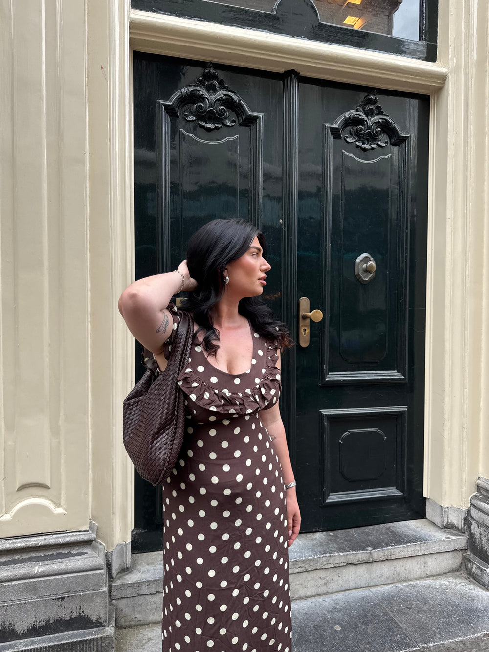 Luna dress with polka dots - Brown/yellow