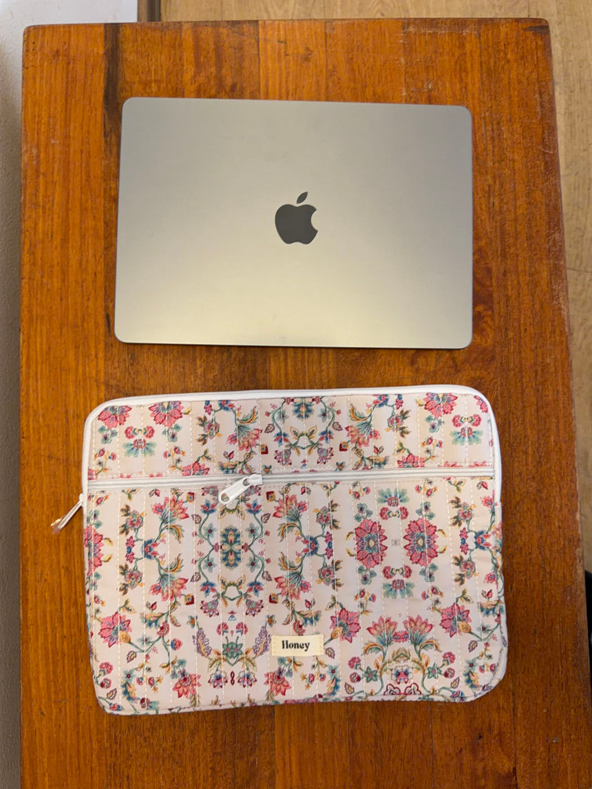 Honey computer sleeve - Off white med farverige blomster