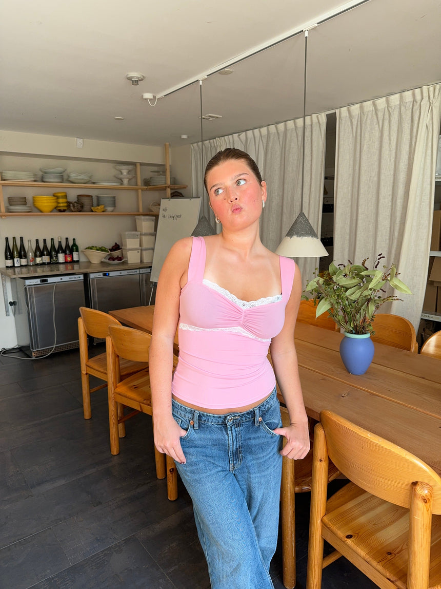 Mandaline tank top with lace detail - Pink