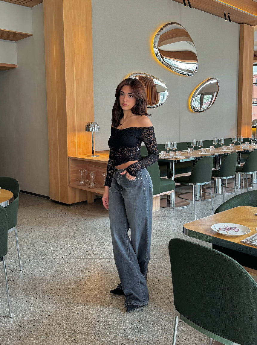 Lilly off shoulder lace blouse - Black