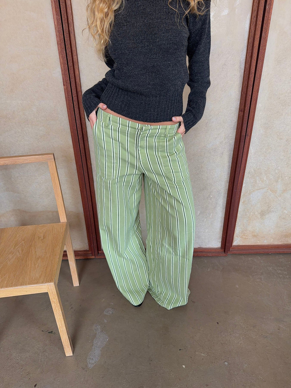 Lonny trousers with stripes – Green