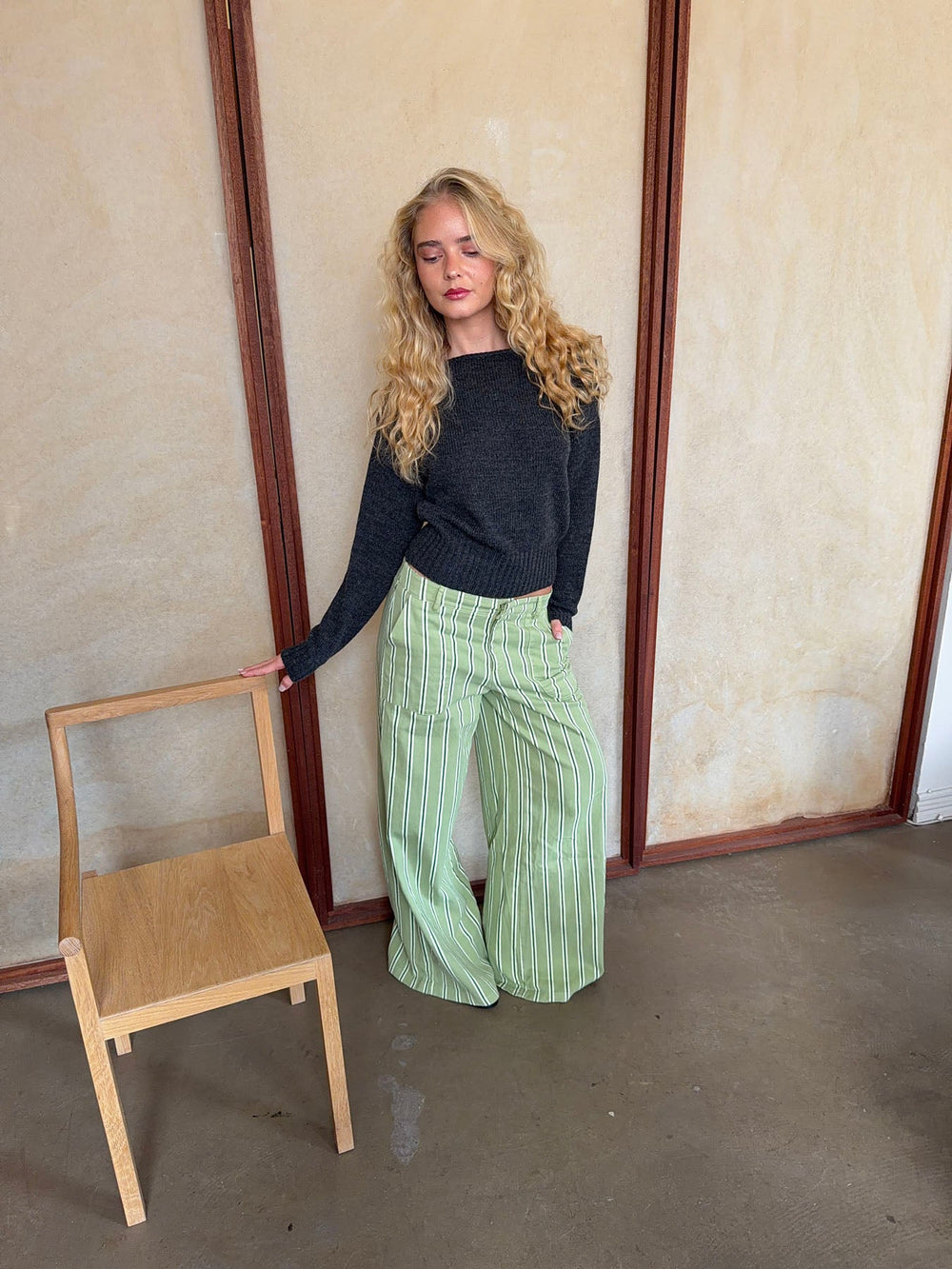 Lonny trousers with stripes – Green