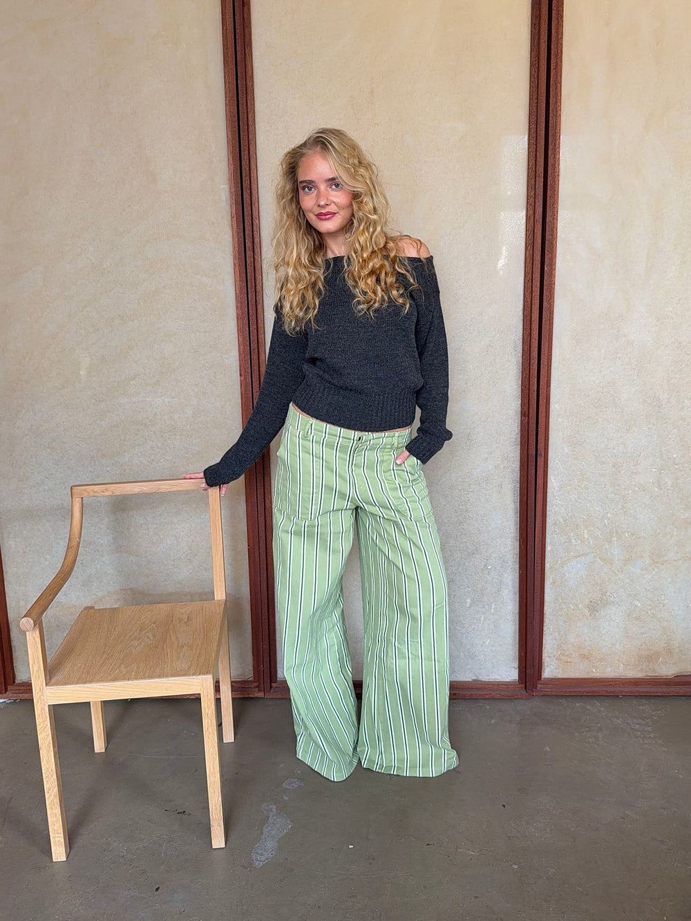 Lonny trousers with stripes – Green