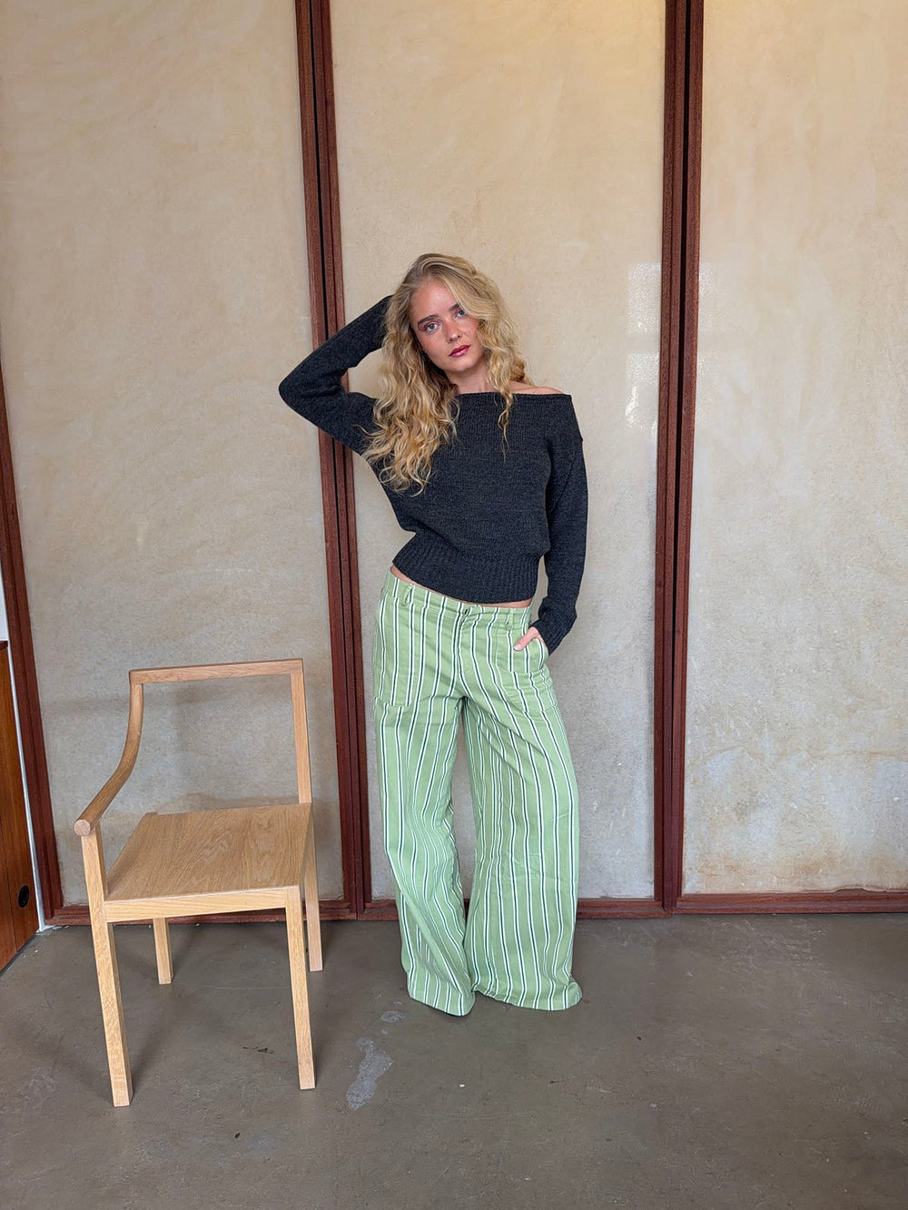 Lonny trousers with stripes – Green