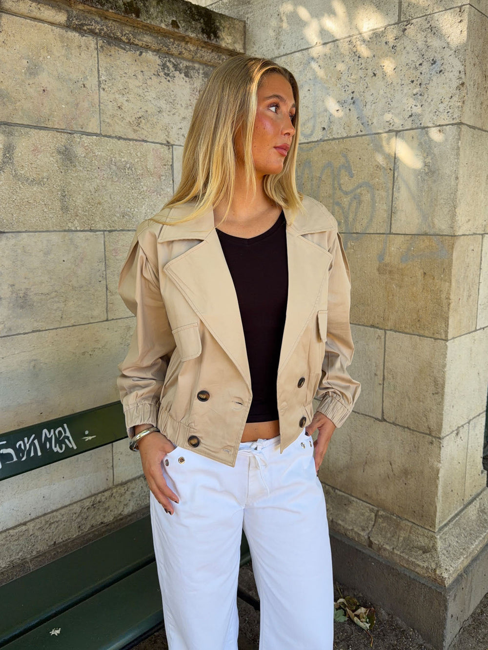 Millie cropped trench coat - Beige