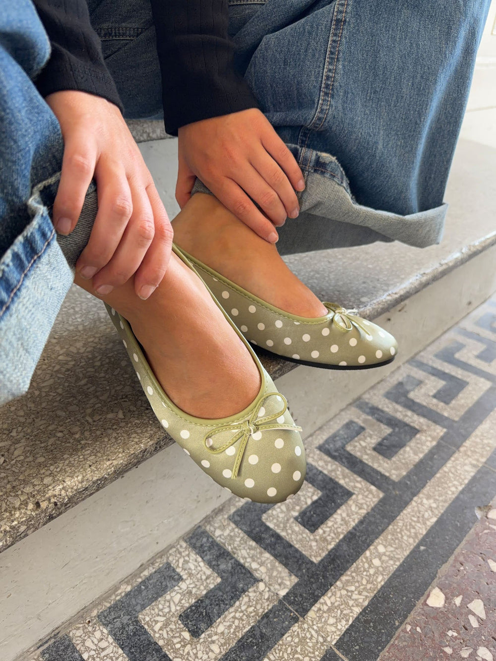 Novalie ballerina with polka dots - Green/white