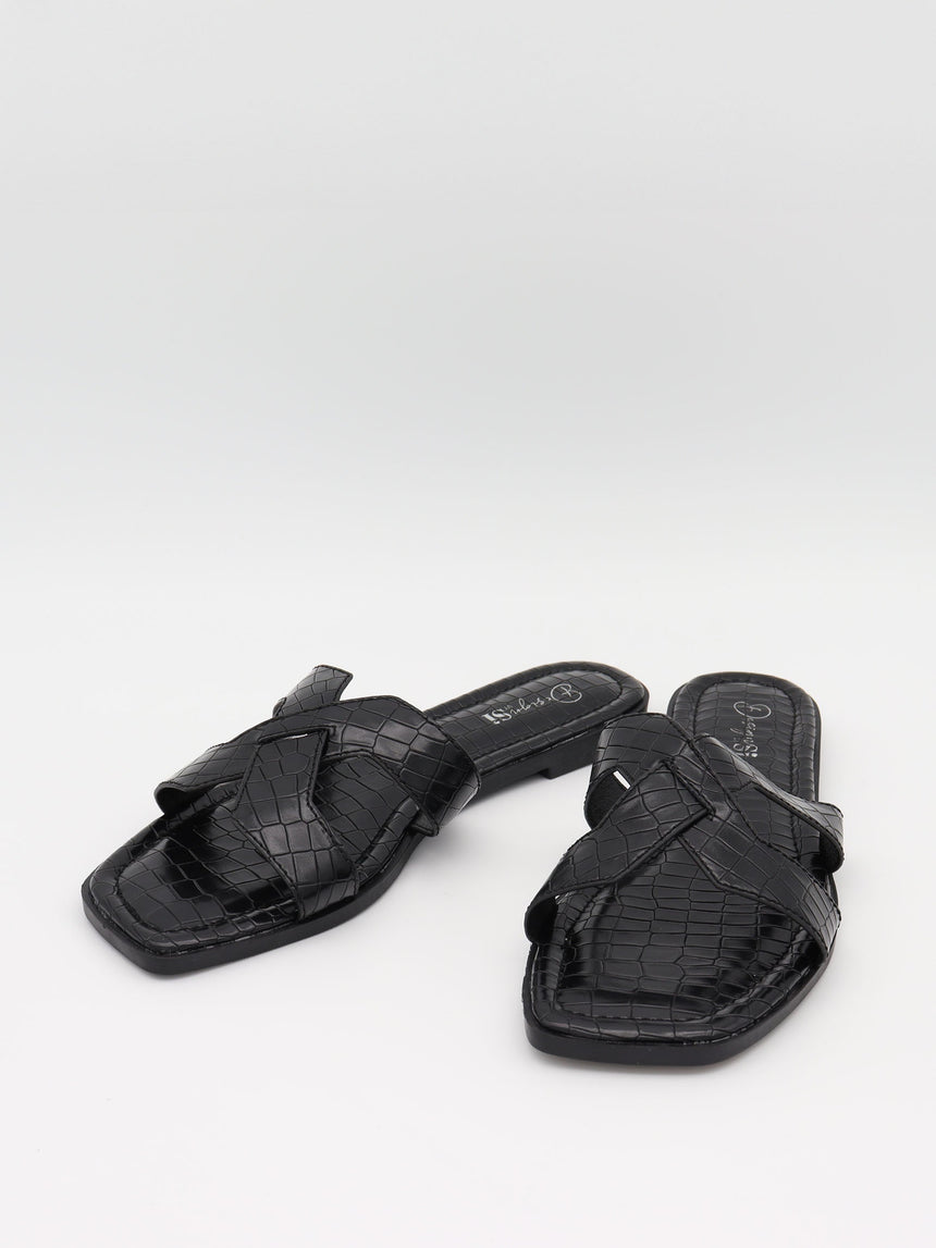 Paula sandals with crocodile print – Black