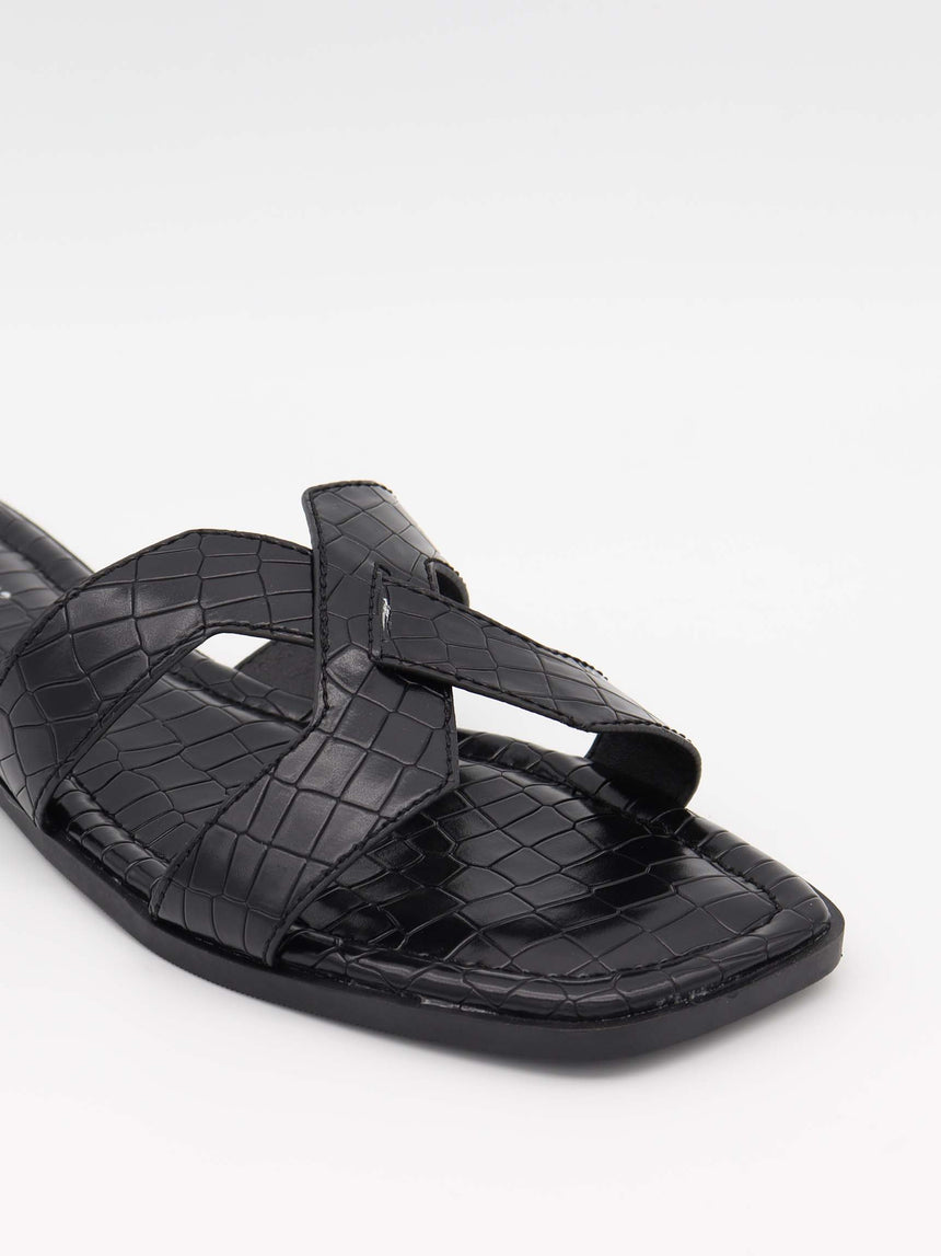 Paula sandals with crocodile print – Black