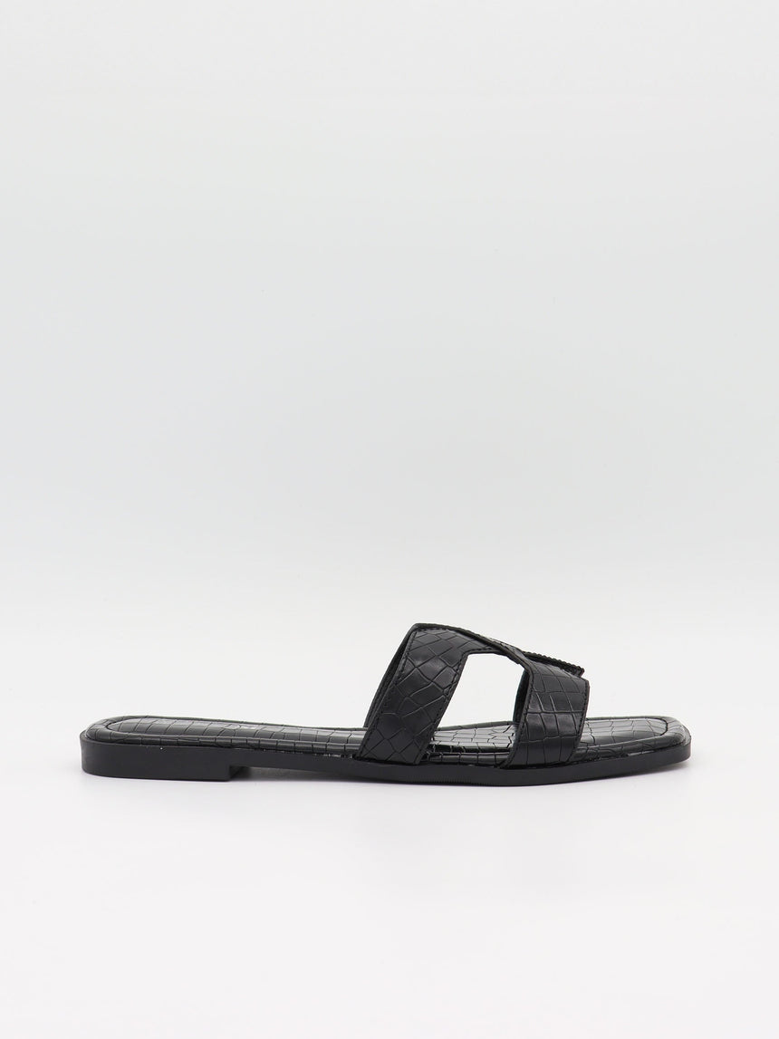 Paula sandals with crocodile print – Black