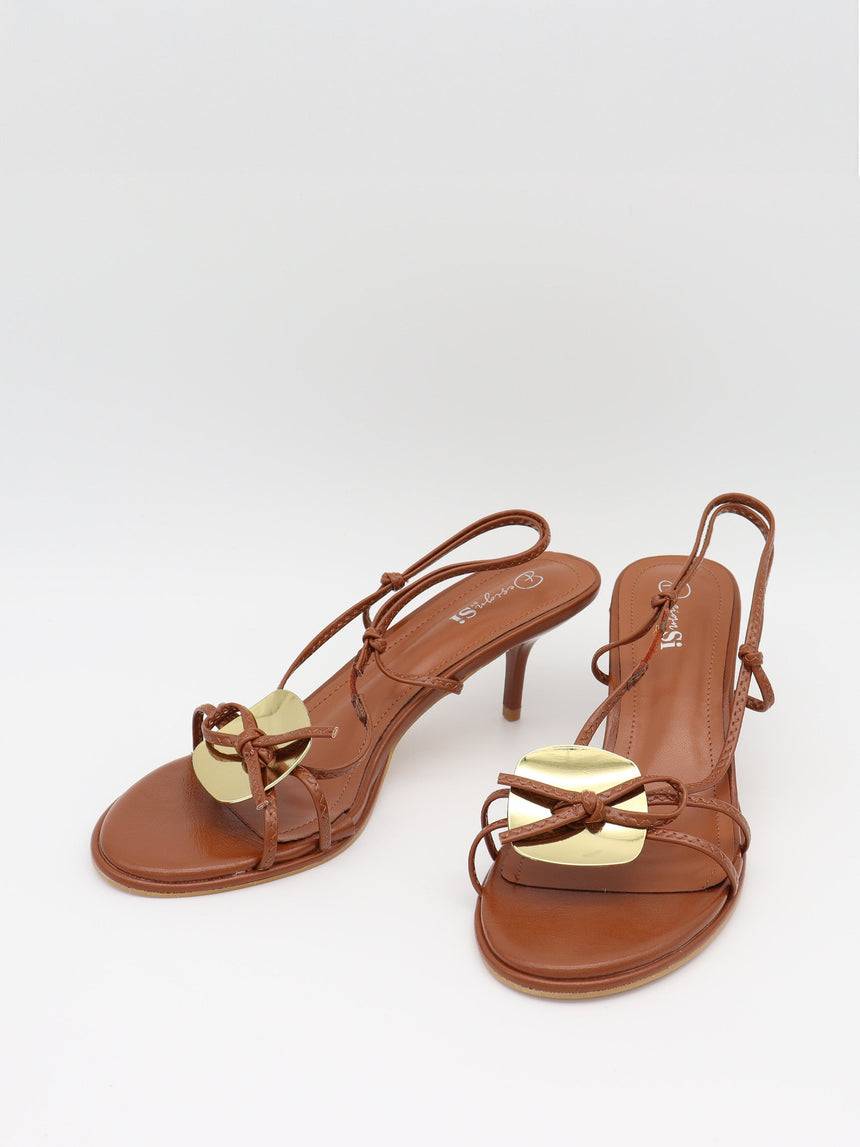 Maja heels with gold and bow detail – Brown/gold