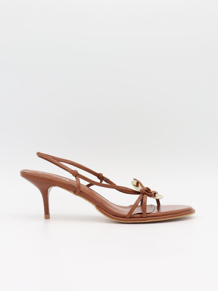 Maja heels with gold and bow detail – Brown/gold