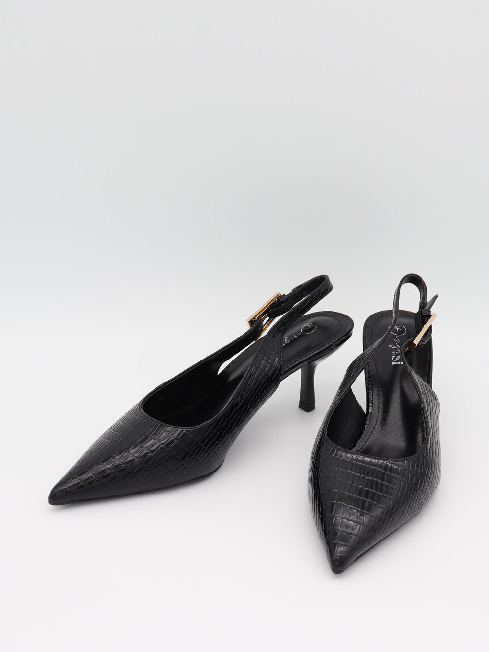 Karline slingback mules with crocodile print – Black