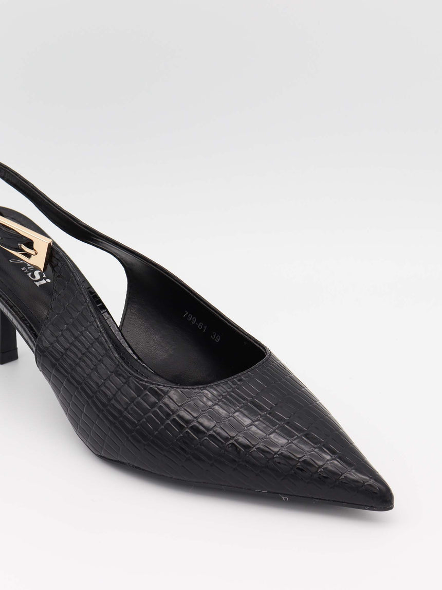 Karline slingback mules with crocodile print – Black