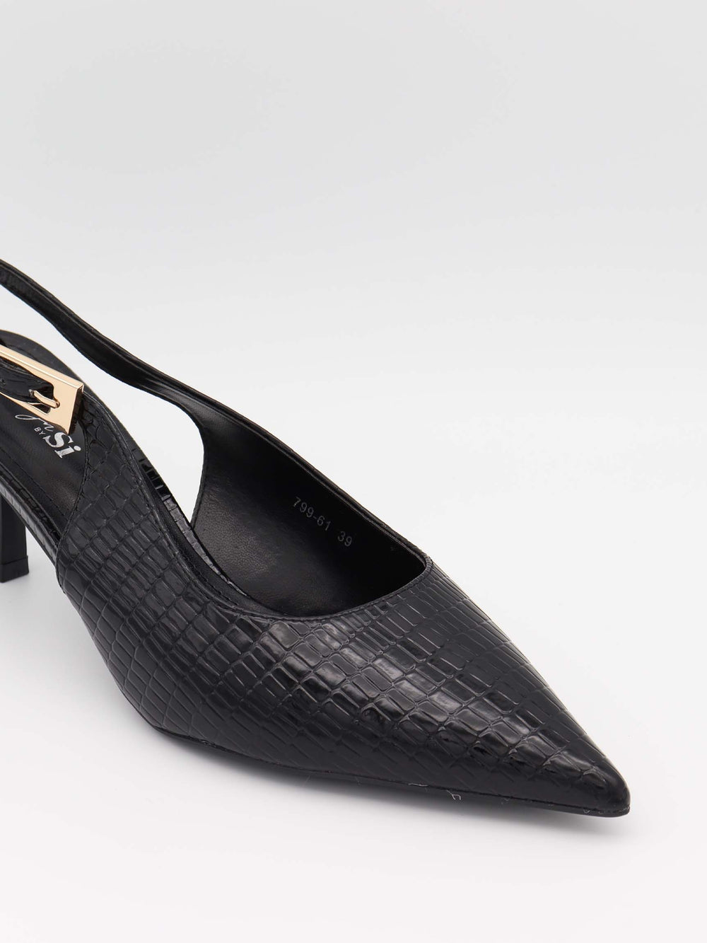 Karline slingback mules with crocodile print – Black