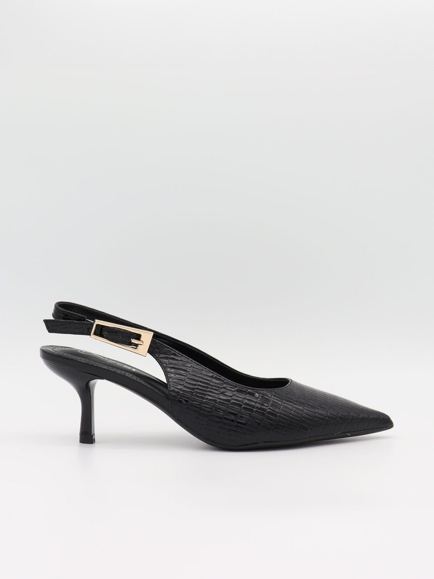 Karline slingback mules with crocodile print – Black