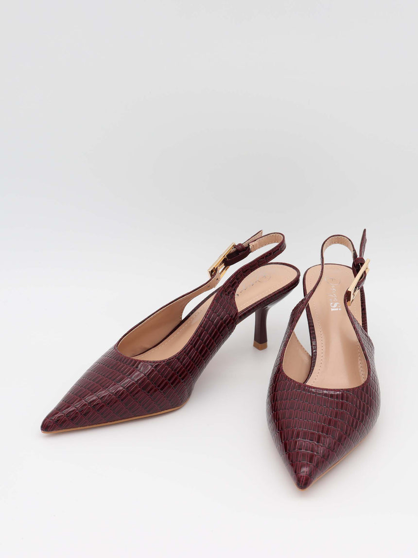 Karline slingback mules with crocodile print – Dark red