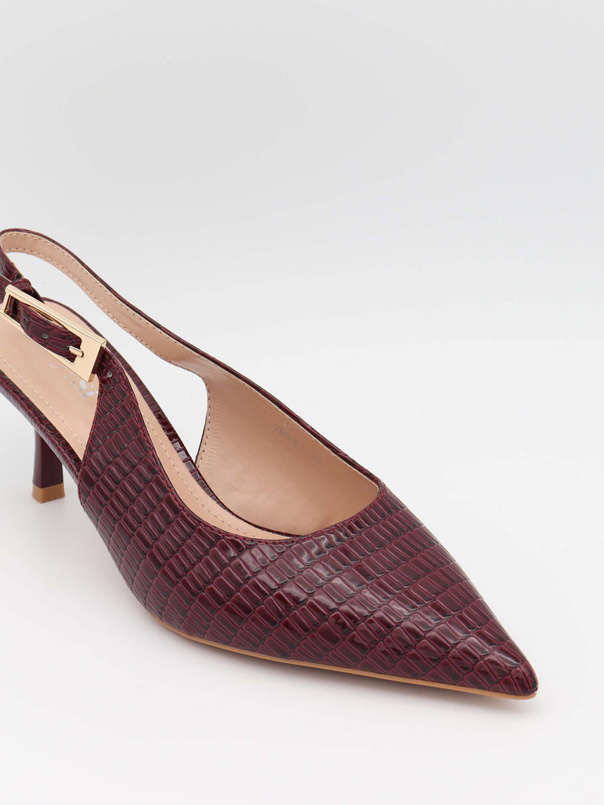 Karline slingback mules with crocodile print – Dark red