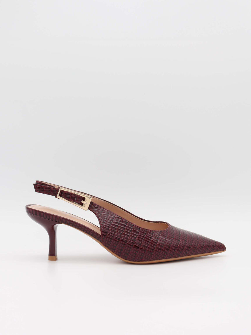Karline slingback mules with crocodile print – Dark red