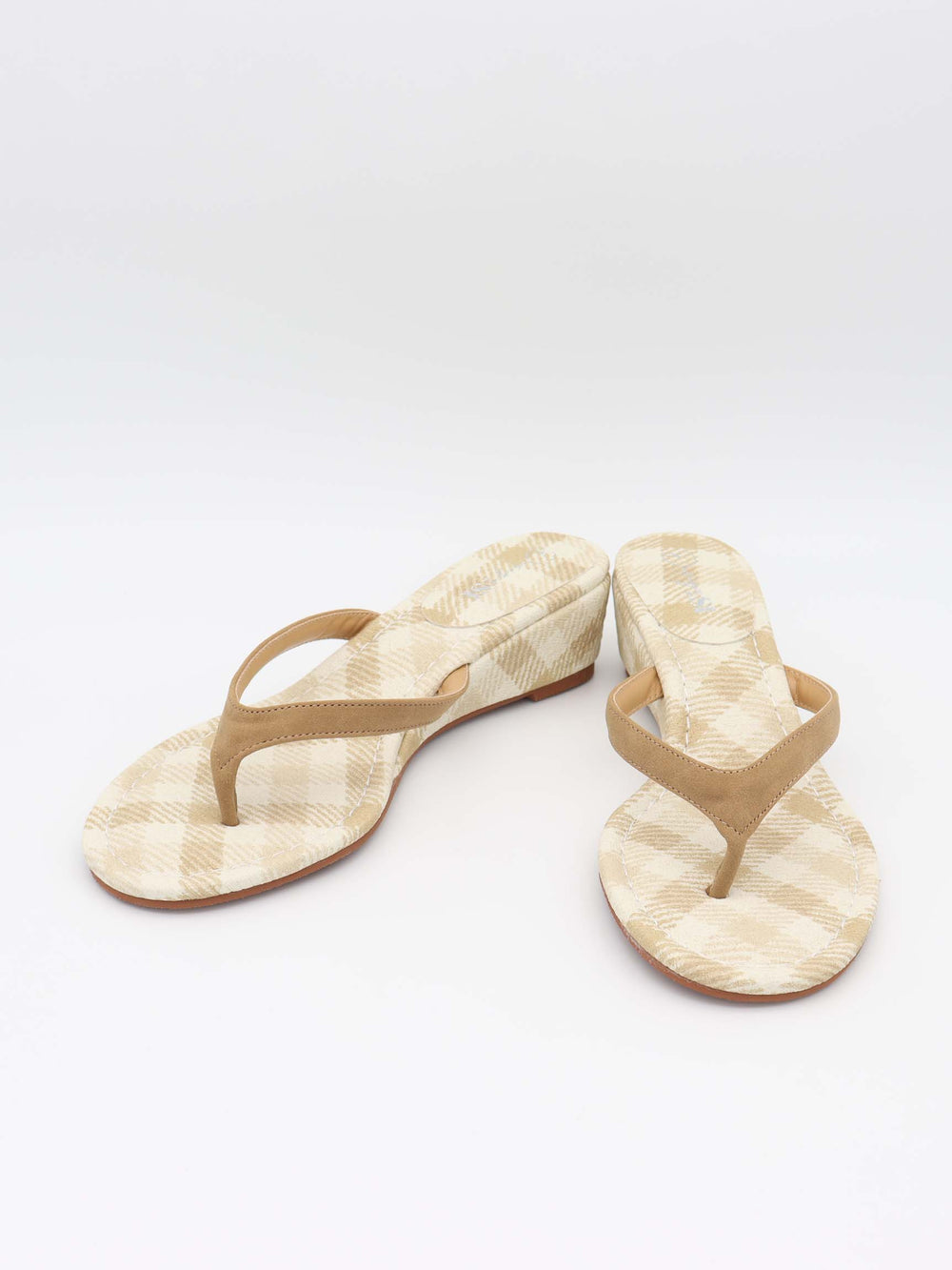 Lavina wedge heel sandal with checkers - Beige