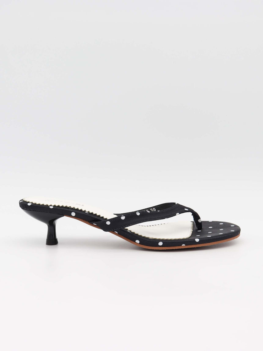 Pepita Heeled Sandal with Polka Dots - Black/White
