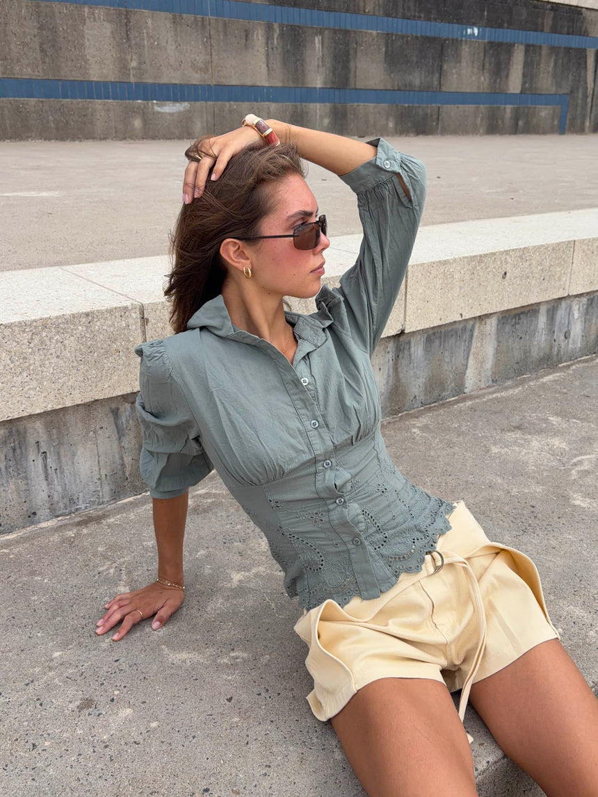 Smilly tailored shirt with embroidery – Khaki