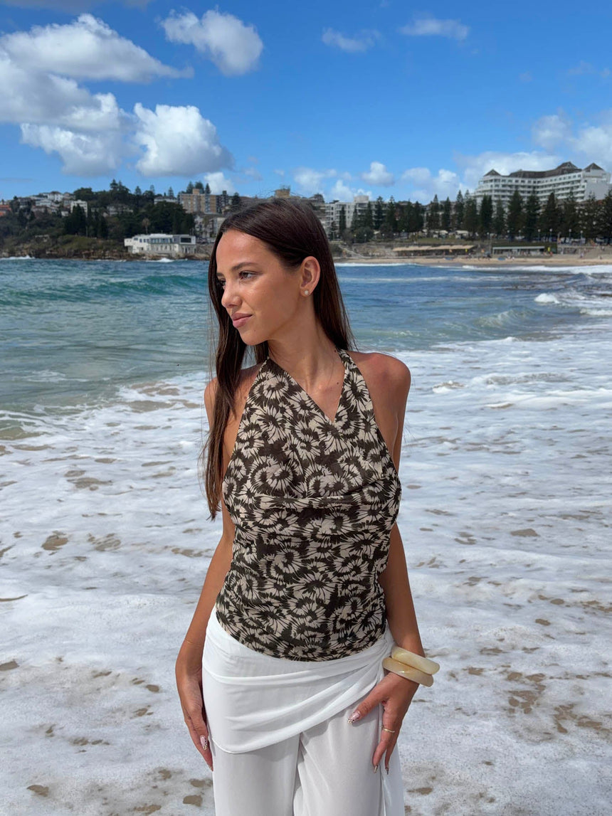 Susiana top with floral print – Green/off white