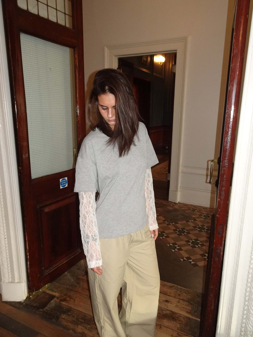 Tulsa t-shirt with lace sleeves - Grey/white