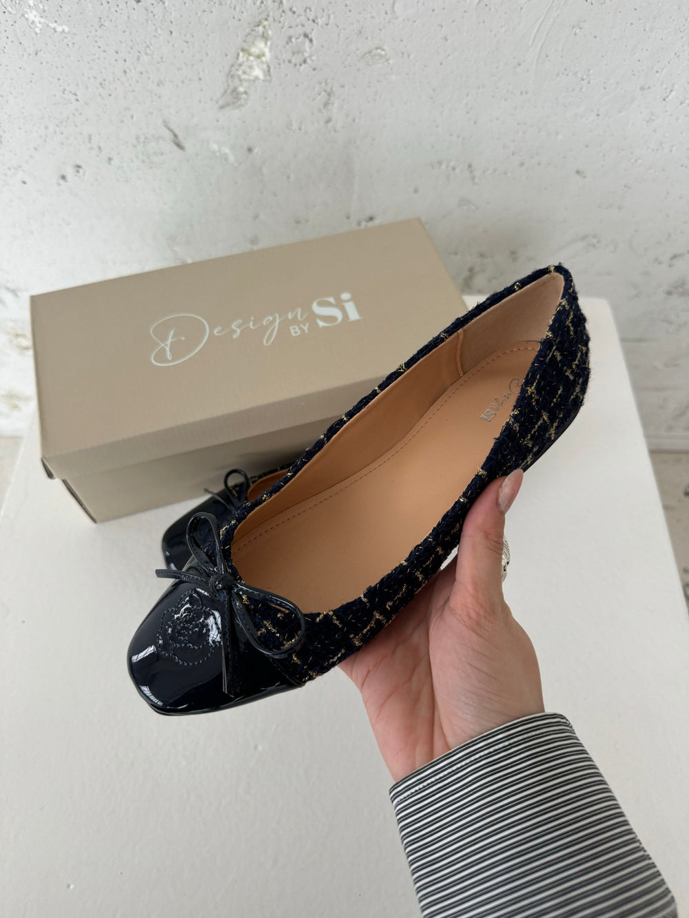 Zamora ballet flats with pattern and bow - Navy