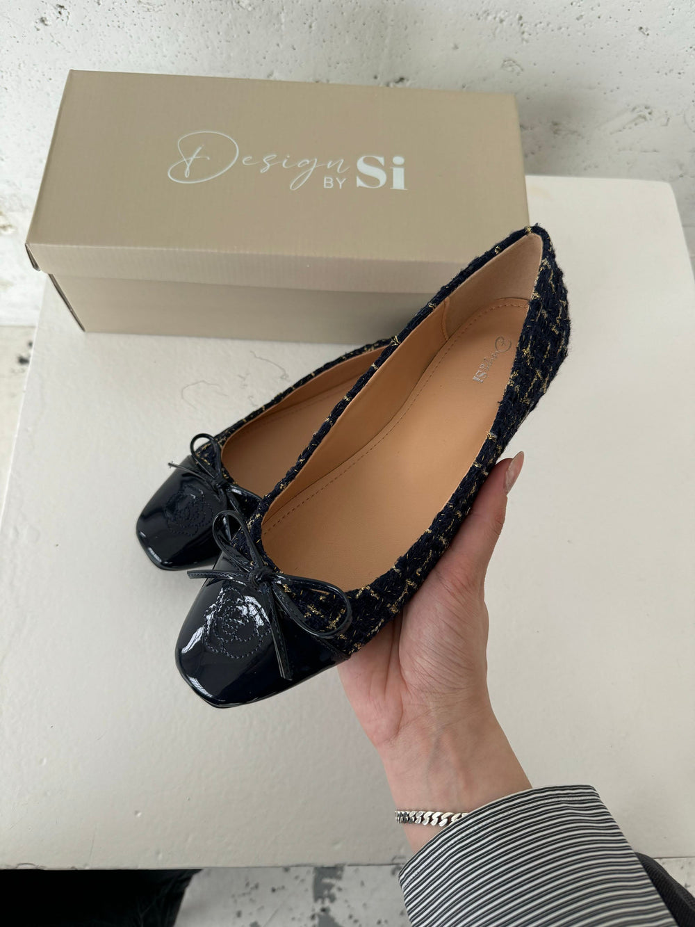 Zamora ballet flats with pattern and bow - Navy