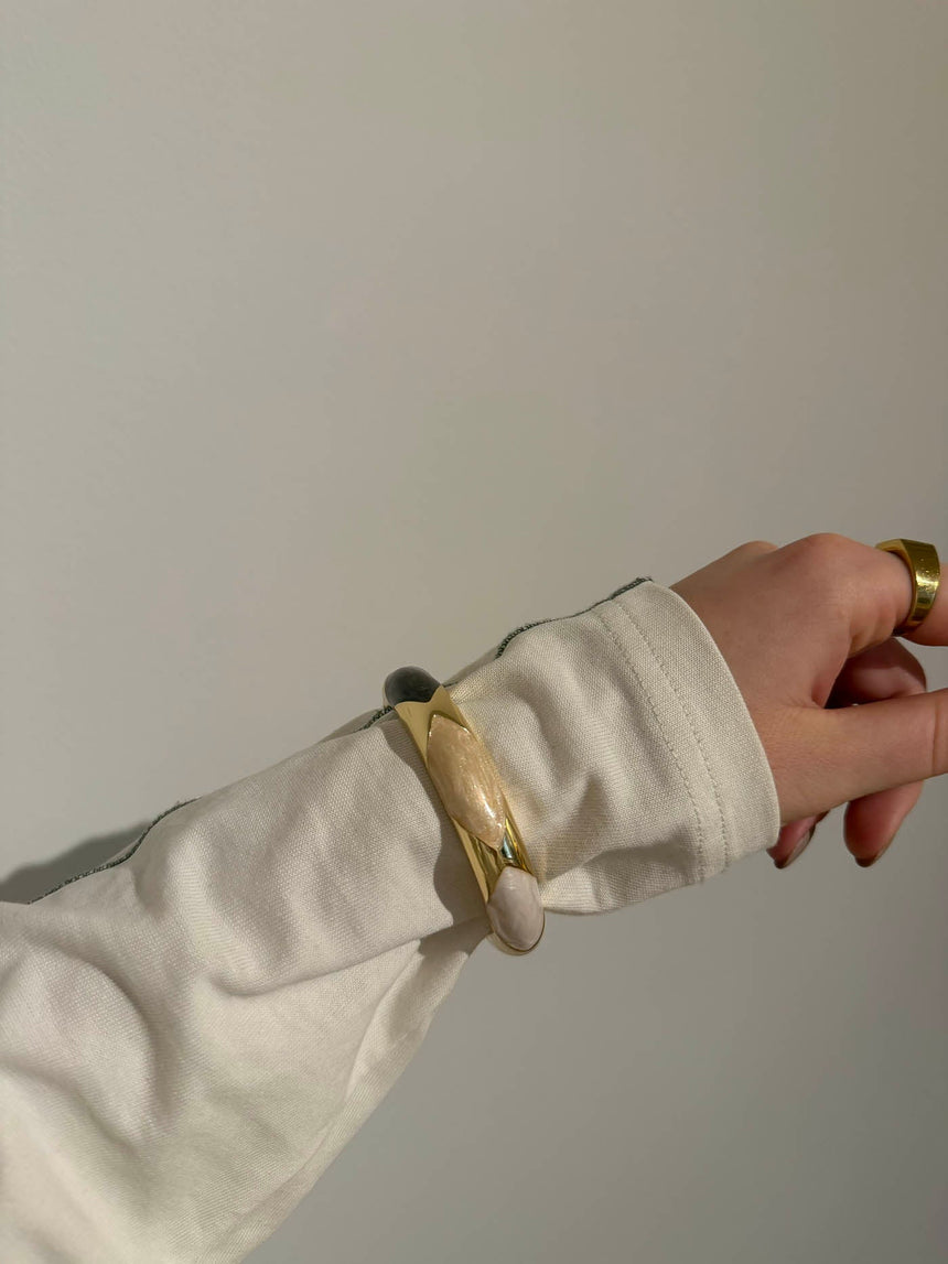 Tove bracelet with pattern - Nude/white/brown