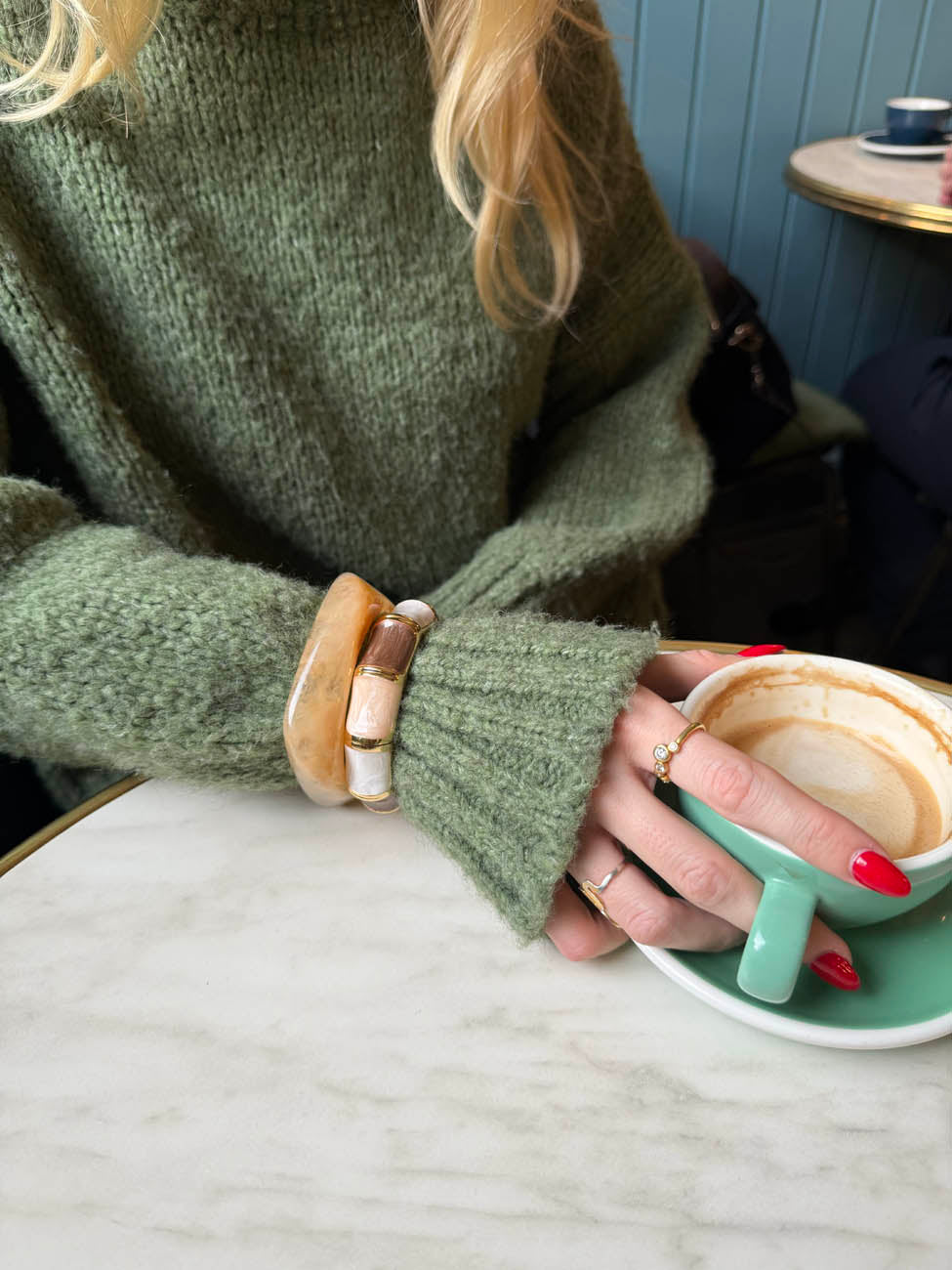Ebony bracelet with stripes - Nude/brown/white