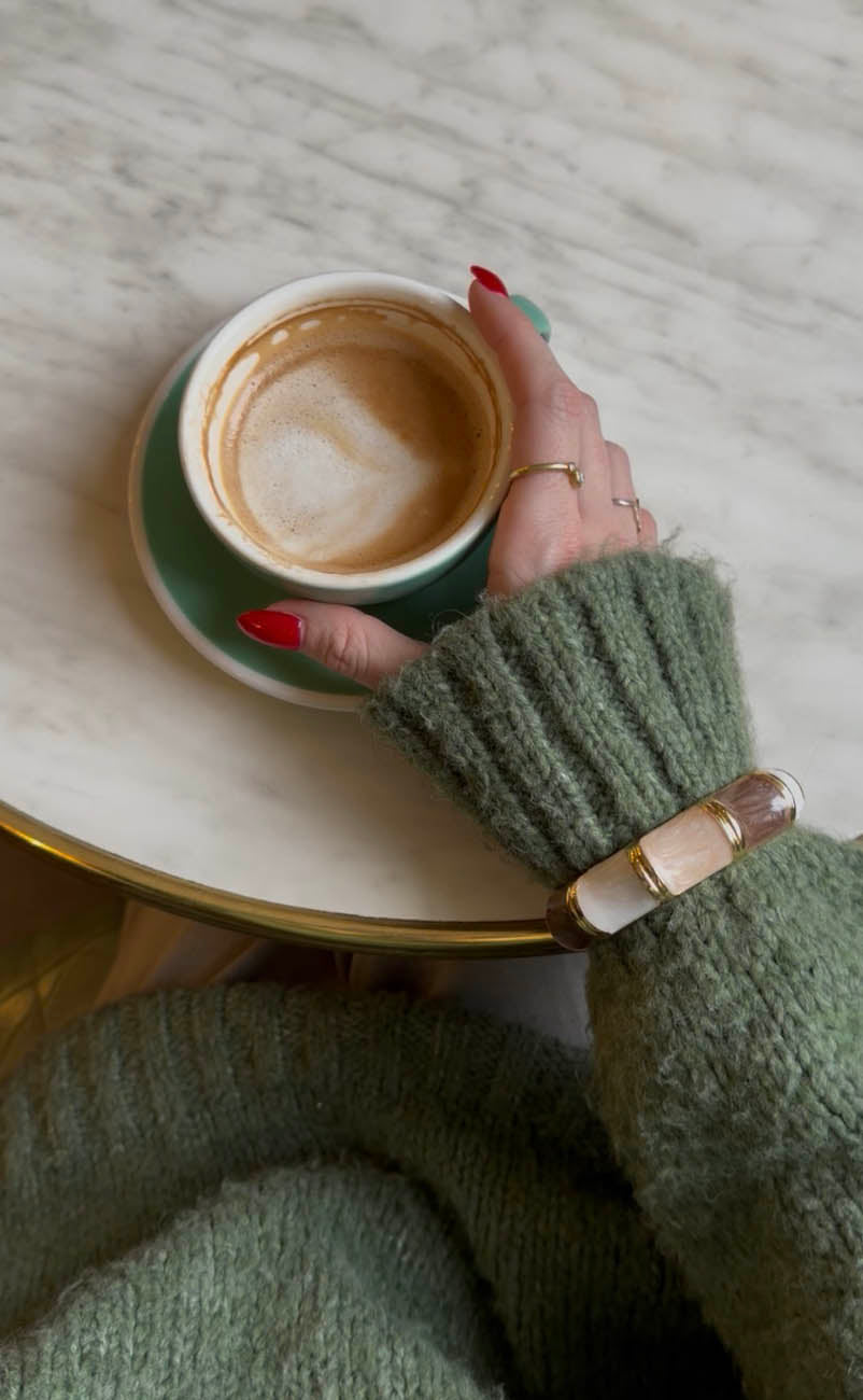 Ebony bracelet with stripes - Nude/brown/white