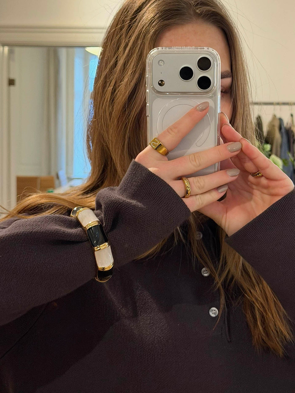 Ebony bracelet with stripes - Black/white