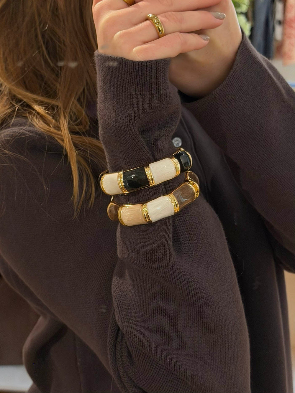 Ebony bracelet with stripes - Black/white