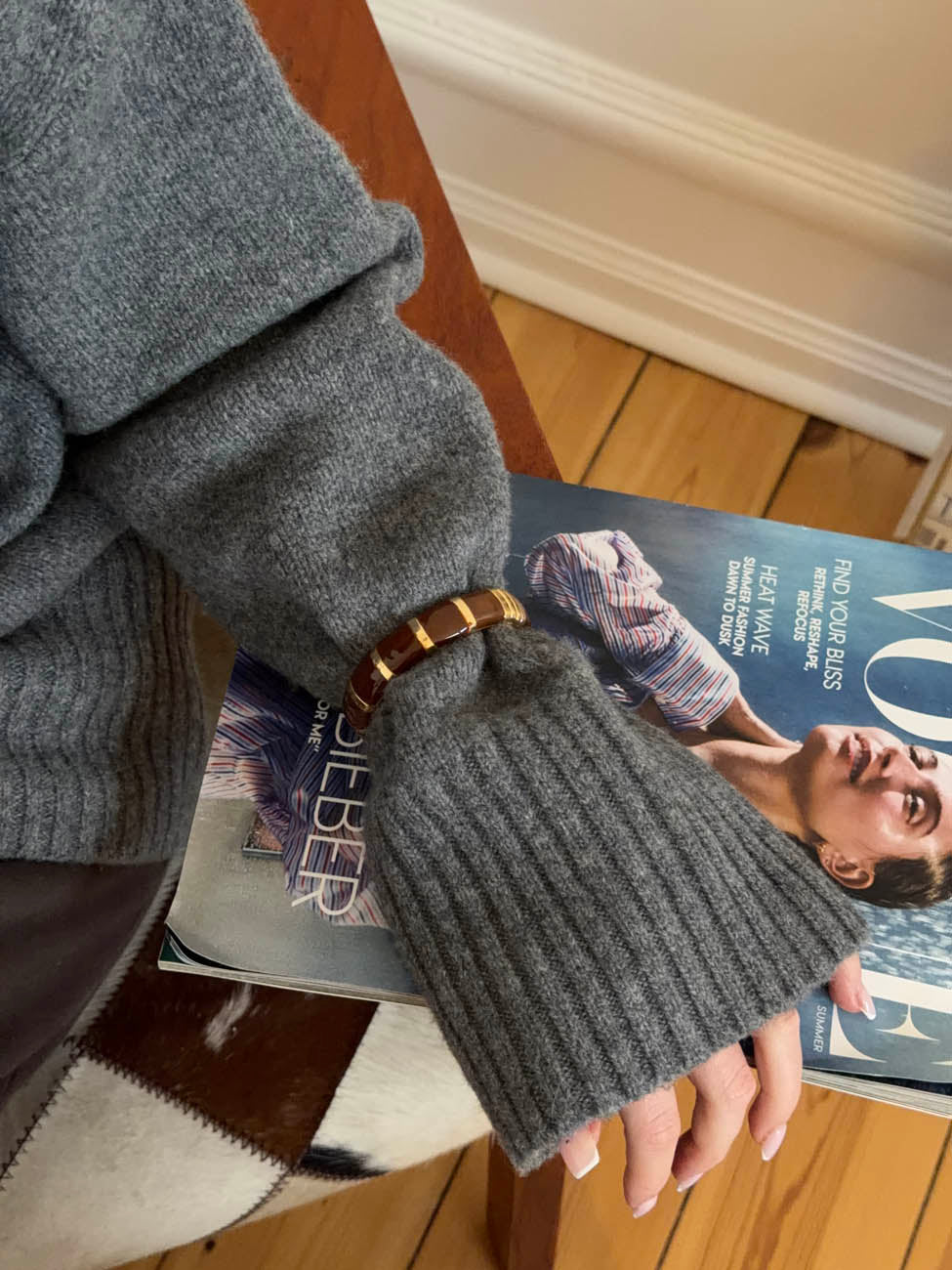 Eivora bracelet with stripes - brun/guld