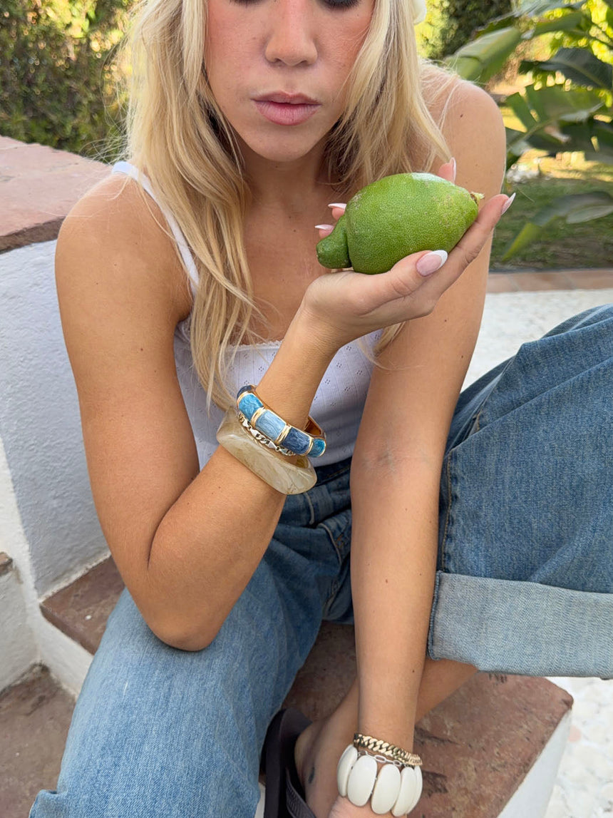 Ebony bracelet with stripes - Light blue/blue/dark blue