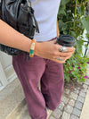 Ebony bracelet with stripes - Green/light pink