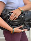 Ebony bracelet with stripes - Green/light pink