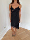 Sheyla asymmetric satin dress with lace - Black
