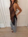 Faya asymmetric satin top with lace - Leopard