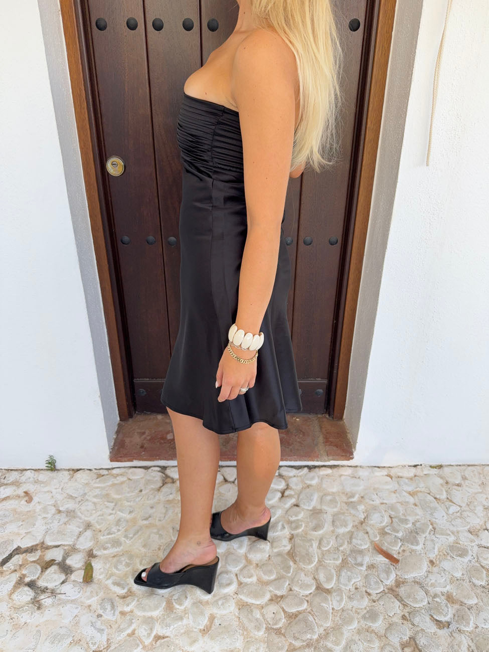 Jane bandeau dress in satin - Black