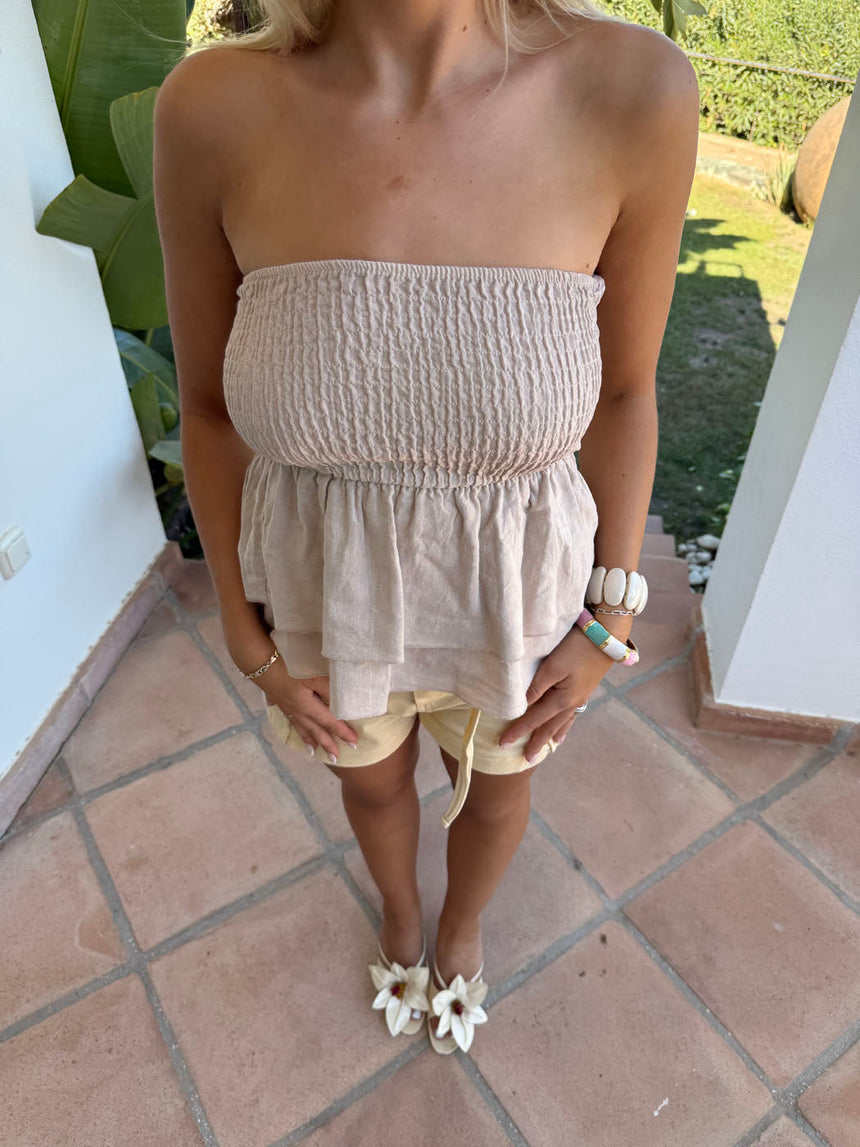 Violetta bandeau top in linen blend - Beige